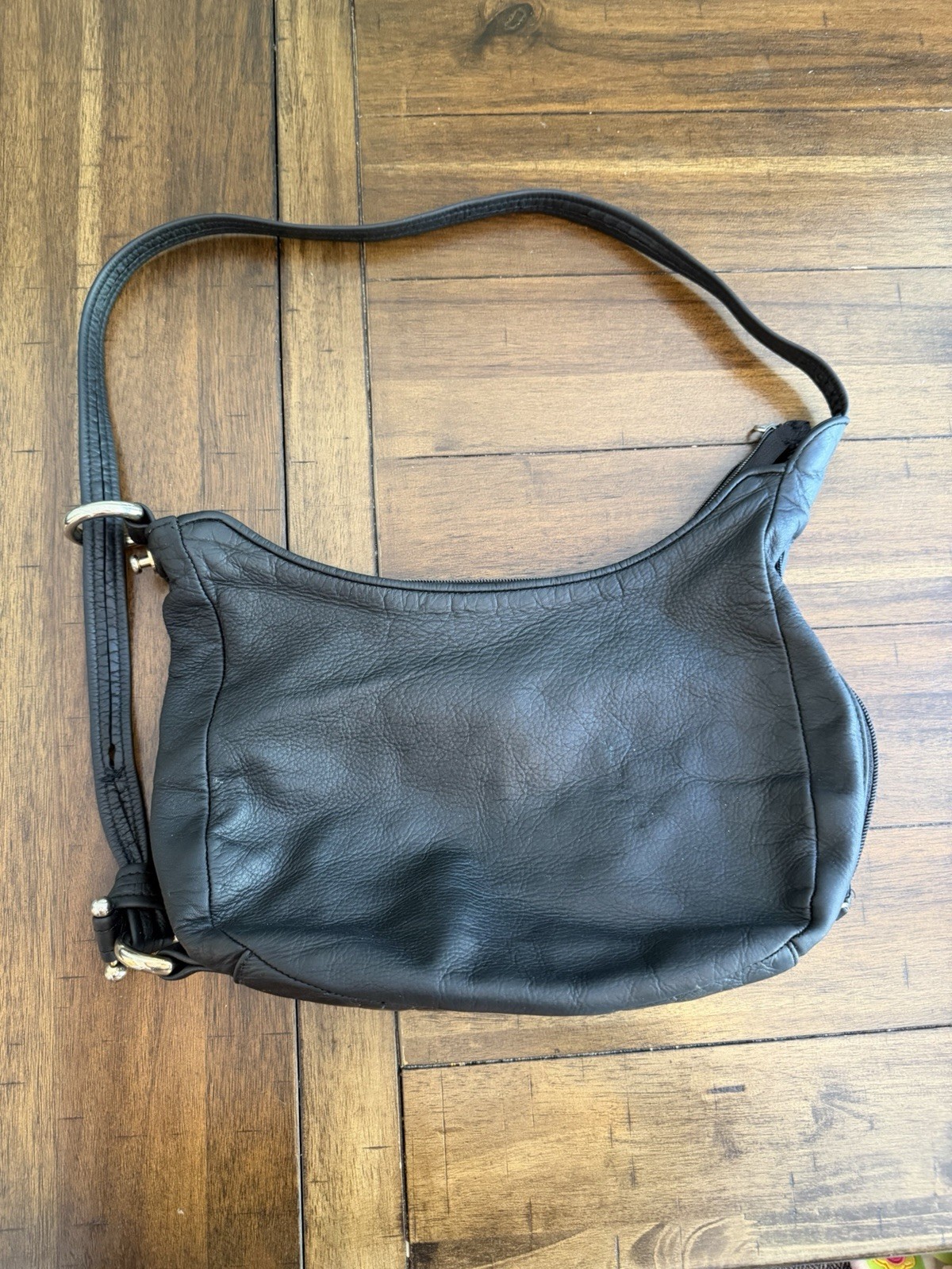 Albi Black Hobo Purse Boho Shoulder Bag Silver Tone Hardware Slouchy Handbag