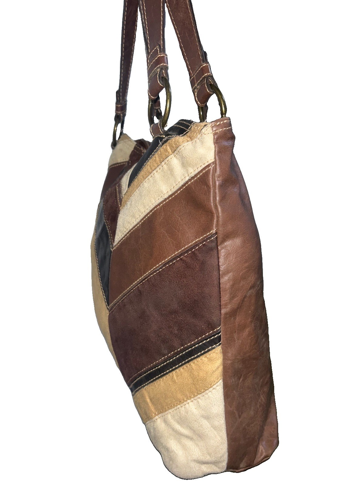 vintage axcess liz claiborne Patchwork Leather Suede Handbag Tote Y2k Earth Tone