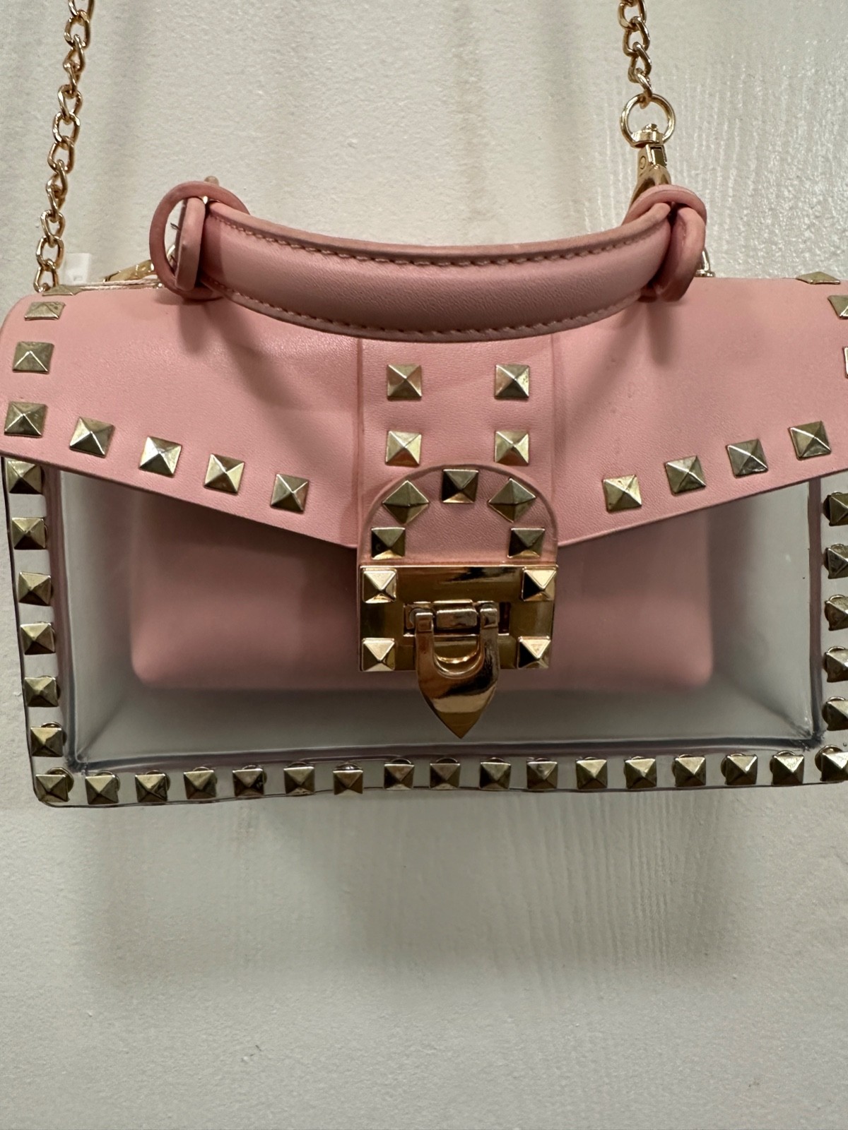 Women Luxury Studded Shoulder Bag Crossbody Chain Party Handbag Pouch Clear Pink