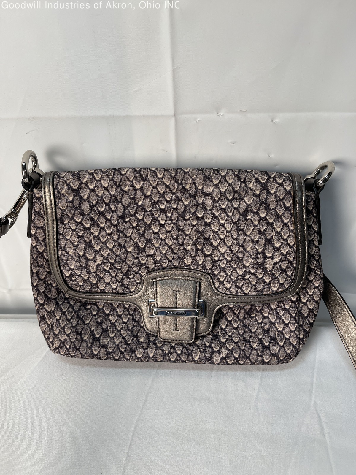 Gently Loved Certified Authentic Khaki/Metallic Gray Coach Cross Body Handbag