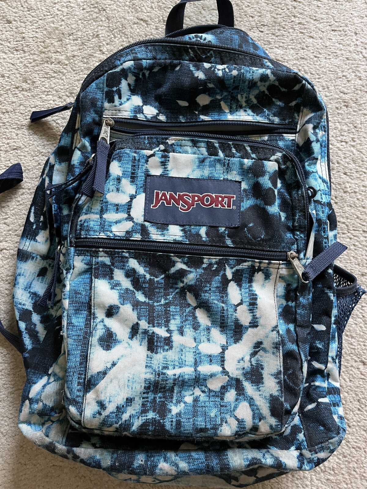 JanSport Tie Dye Big Student Backpack Navy Blue Indigo Shibori
