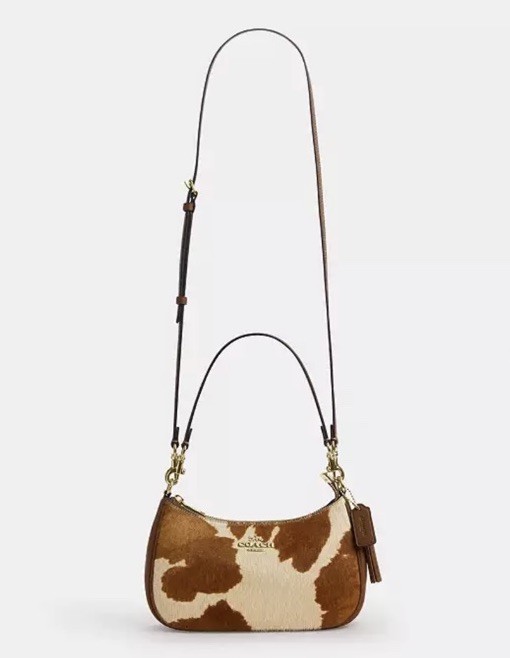 COACH Teri Shoulder Bag In Haircalf With Cow Print CDW45 Gold/Cow Multi NWT