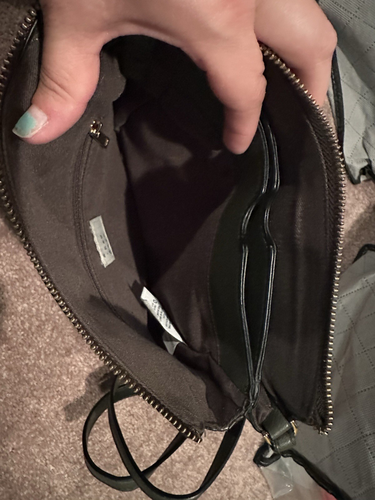 Olive Green Soft Leather Crossbody Purse 3 Interior Sections Zip Top