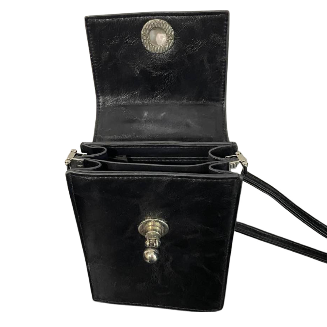 Womens Black Mini Crossbody Bag Small Expandable 2-Compartment Festival Purse