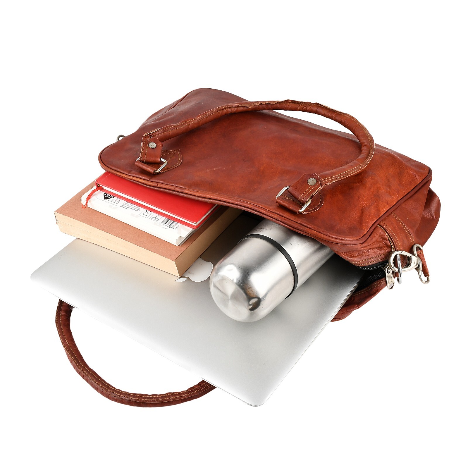 Brown Leather Bag With Adjustable Strap Multiuse Handbag For Women Travel Office