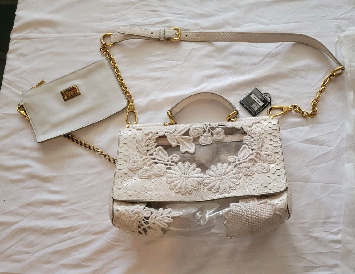 Authenric Dolce & Gabbana Crocheted And Snake Skin Sicily bag Wallet Certified