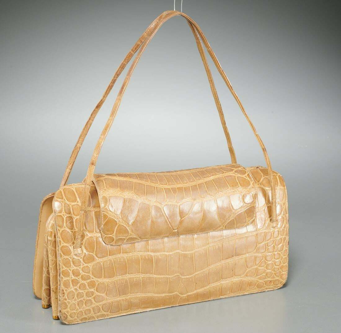 Judith Leiber Tan Crocodile / Alligator Handbag Vintage 1970s 10.5 x 5.5 Inches