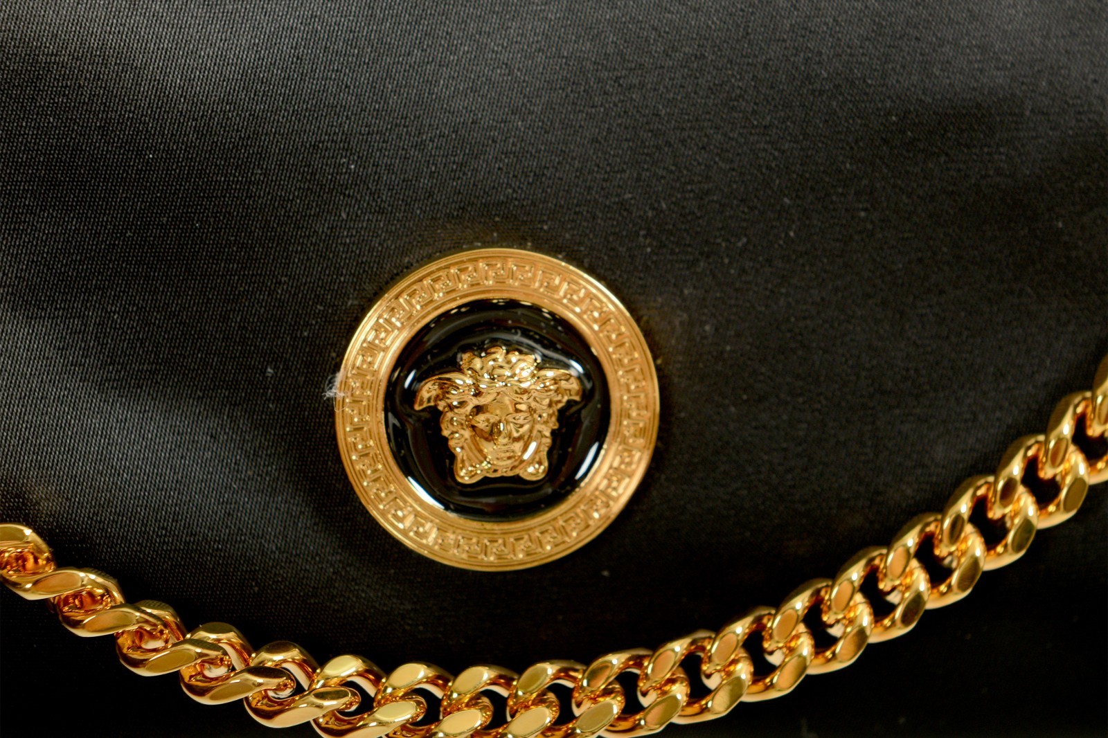 Versace Gold Medusa Black Nylon Small Hobo Handbag Shoulder Bag