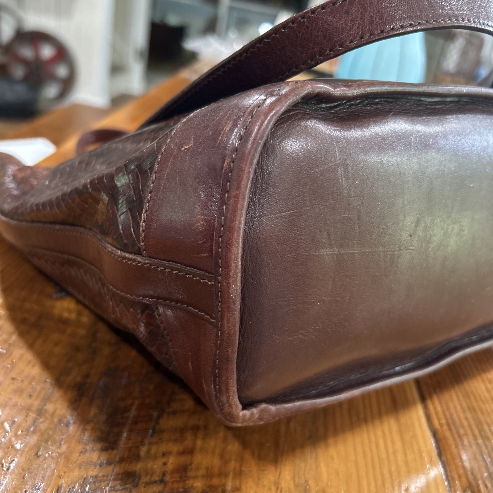 Brahmin BROWN Basket Weave Beauty Leather Shoulder HandBag Purse