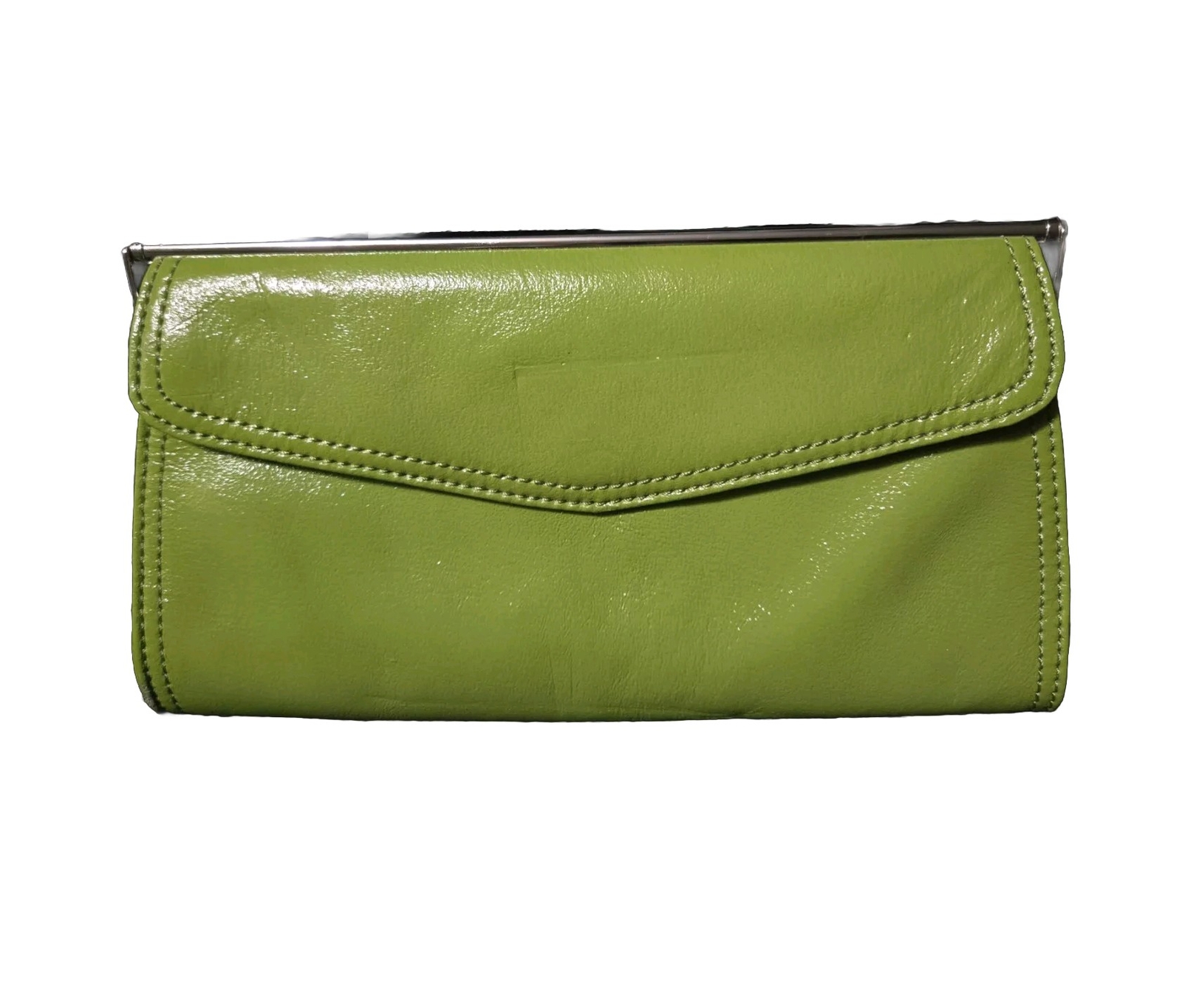 Ann Taylor Genuine Leather Green Clutch Purse Bag With Silver Toned Trim 9.5 X 5