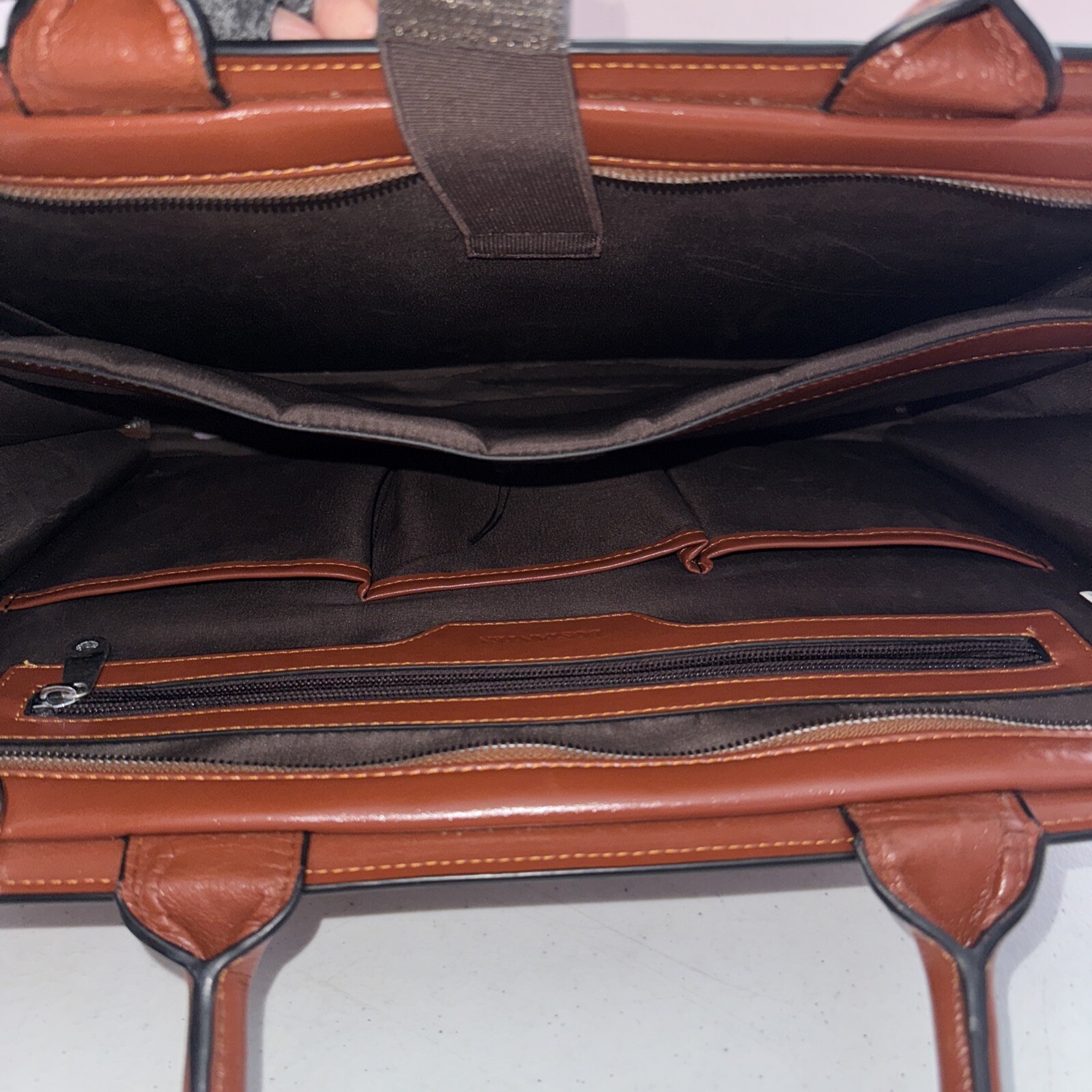Bostanten Womens Briefcase Laptop 15.5” Leather Work Bag Brown No Shoulder Strap