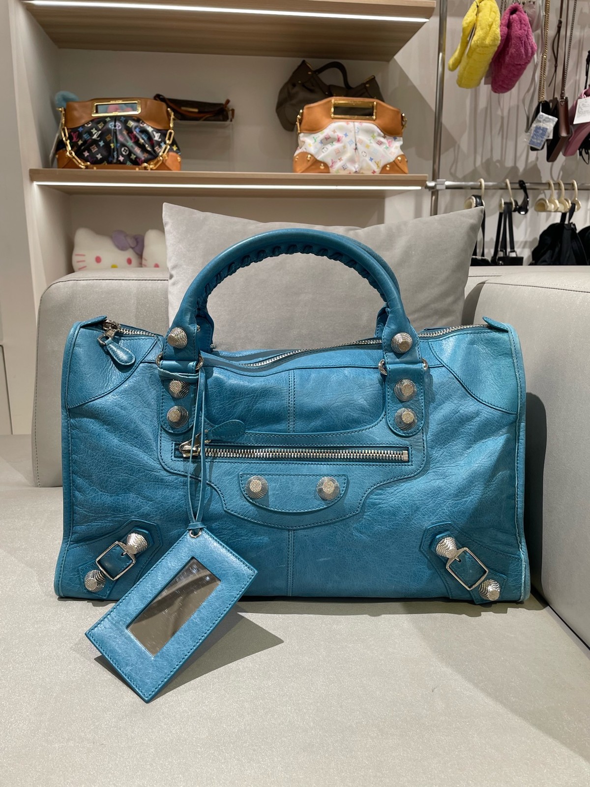 Balenciaga Pre-Owned Authentic Satchel Turquoise Base width 45 sheepskin