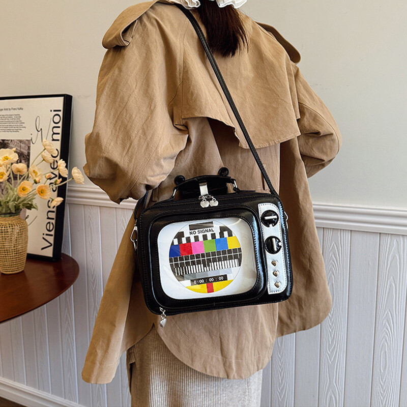 Large Novelty TV Shape Ita Bag Retro Television Women Shoulder Bag Backpack