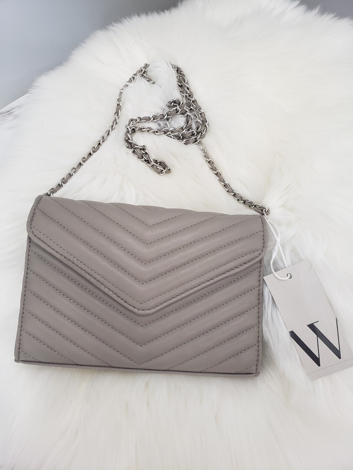 NEW Gray Quilted Envelope FLap Crossbody Purse Worthington Old Money Silver