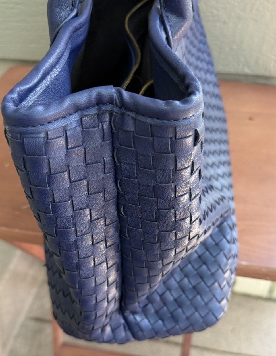 Lulu Dharma Blueberry Blue Vegan Leather Tote Snap Closure Large 18Lx10Hx6.5W