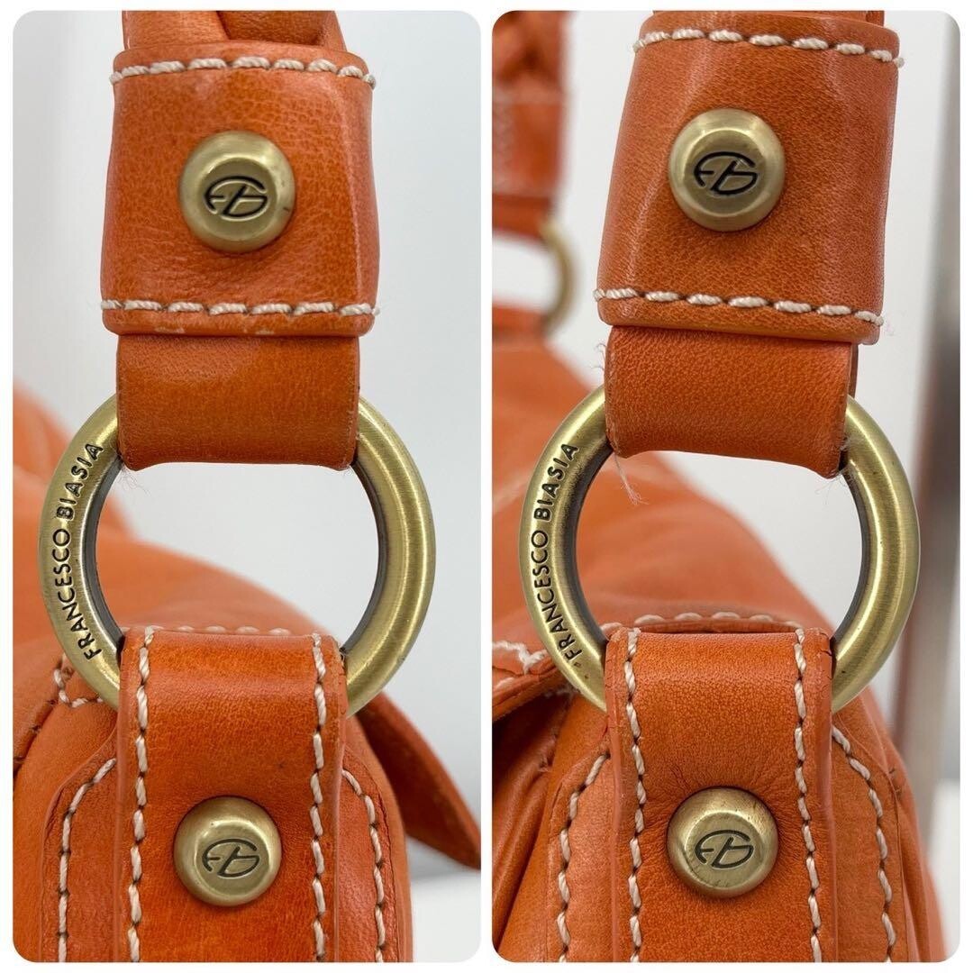 Francesco Biasia Secret Love Orange Leather Y2K Shoulder Bag Braided Strap Auth