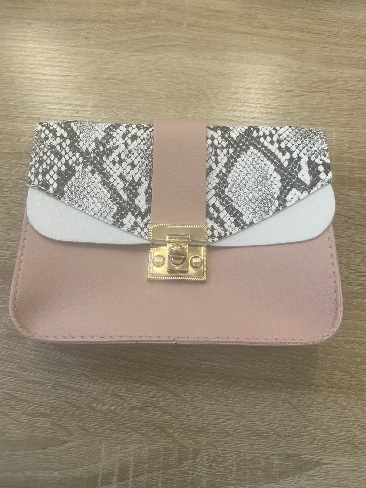 Pink & Faux Snakeskin Envelope Clutch Bag