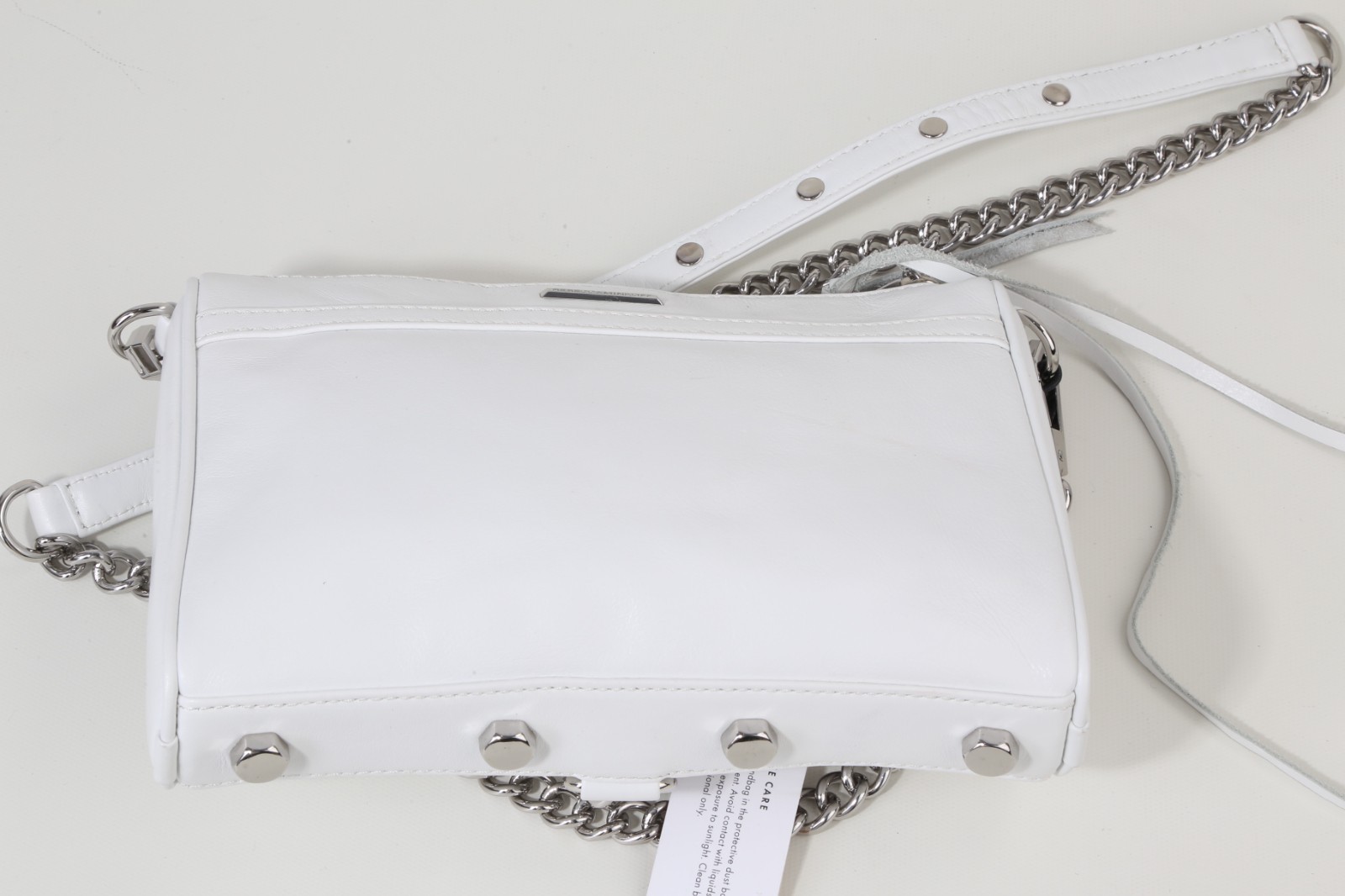 Rebecca Minkoff Mini MAC White Leather Crossbody Bag Silver Chain Dog Clip Purse