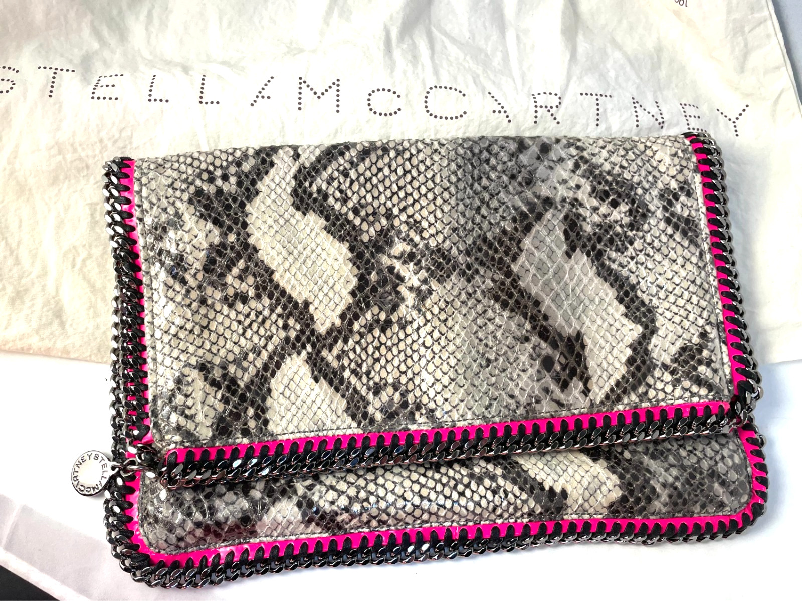 Stella McCartney Falabella Bag – Vegan Leather Snakeskin Evening Flap Clutch