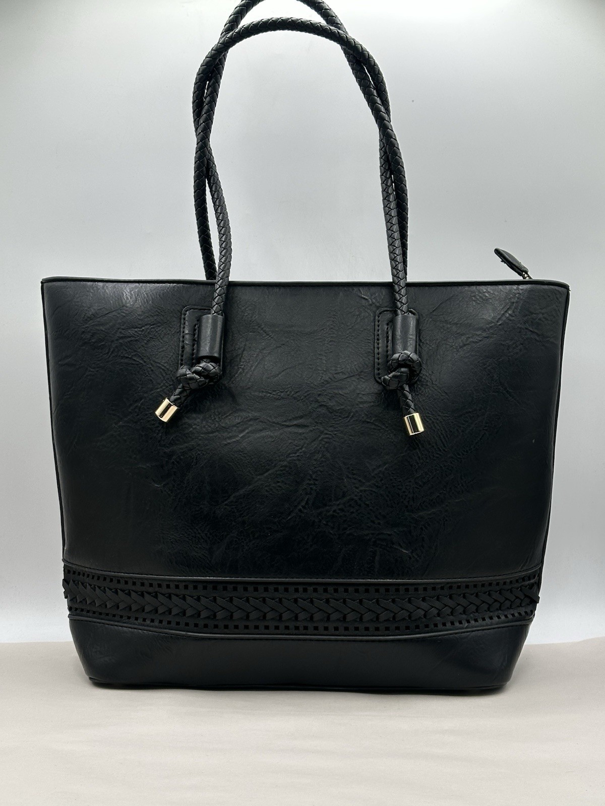 Alyssa Black Vegan Leather Large Tote Bag