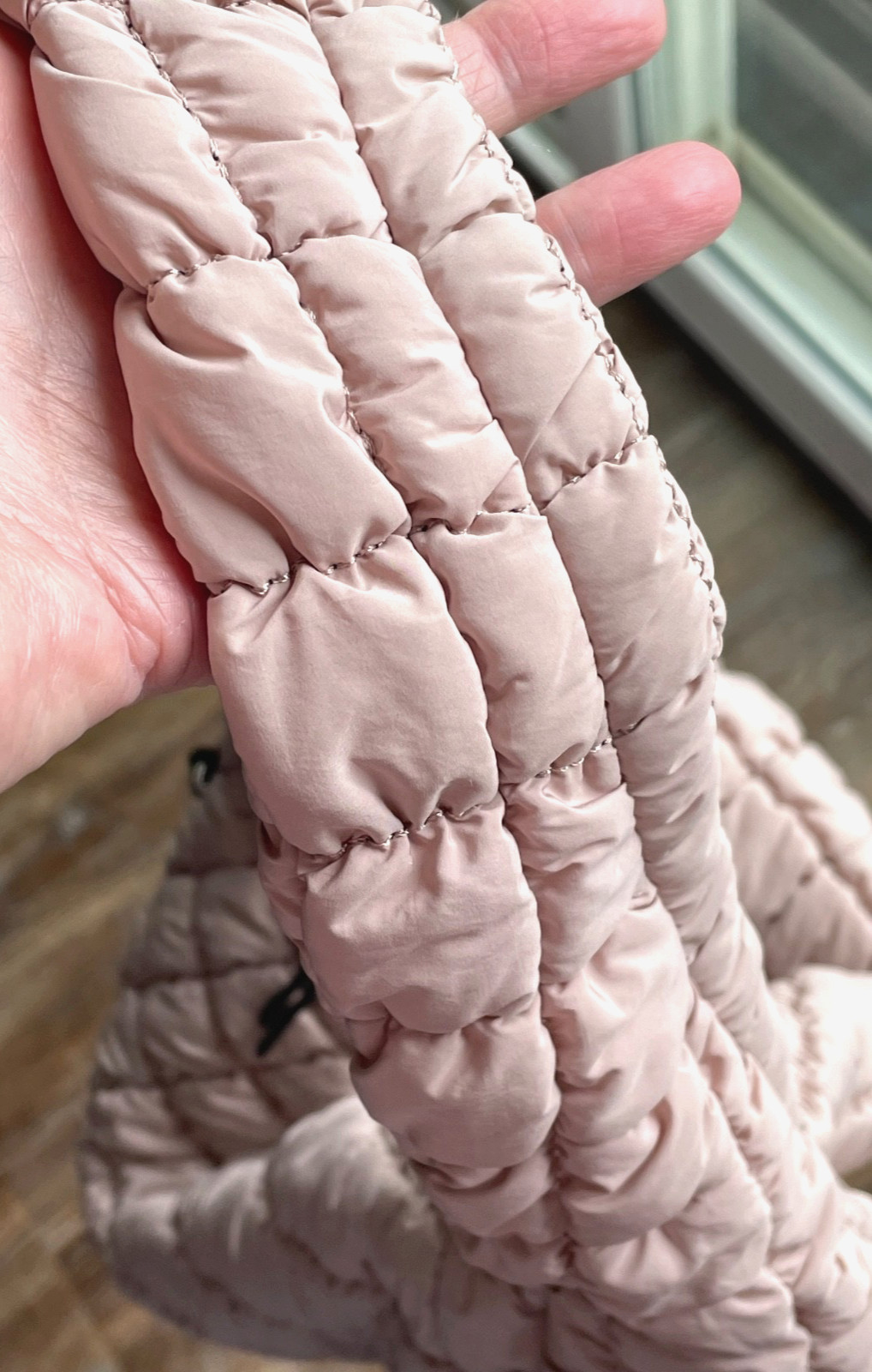Pink Lily Large Puffy Quilted Taupe Shoulder Bag 11″x13″x6″ Strap Drop 12″