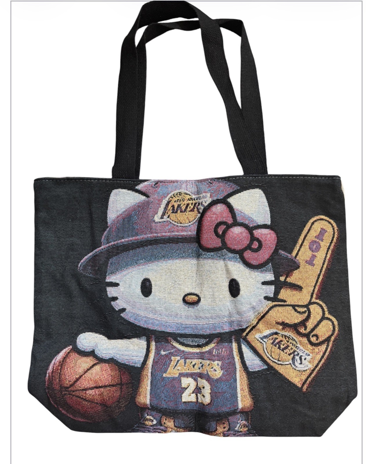 Fashion Trend Hello Kitty / Mickey Mouse Lakers Tapestry Tote w/Zipper Closure