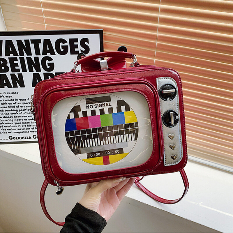 Large Novelty TV Shape Ita Bag Retro Television Women Shoulder Bag Backpack