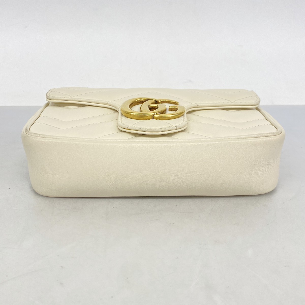Auth [6fe6739-k] GUCCI Shoulder Bag GG Marmont 476433 Leather White Gold met…