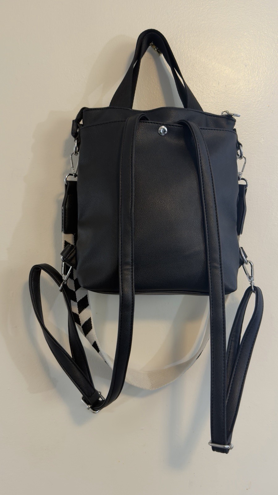 Cynthia Rowley Black Leather Chevron backpack with Detachable Strap