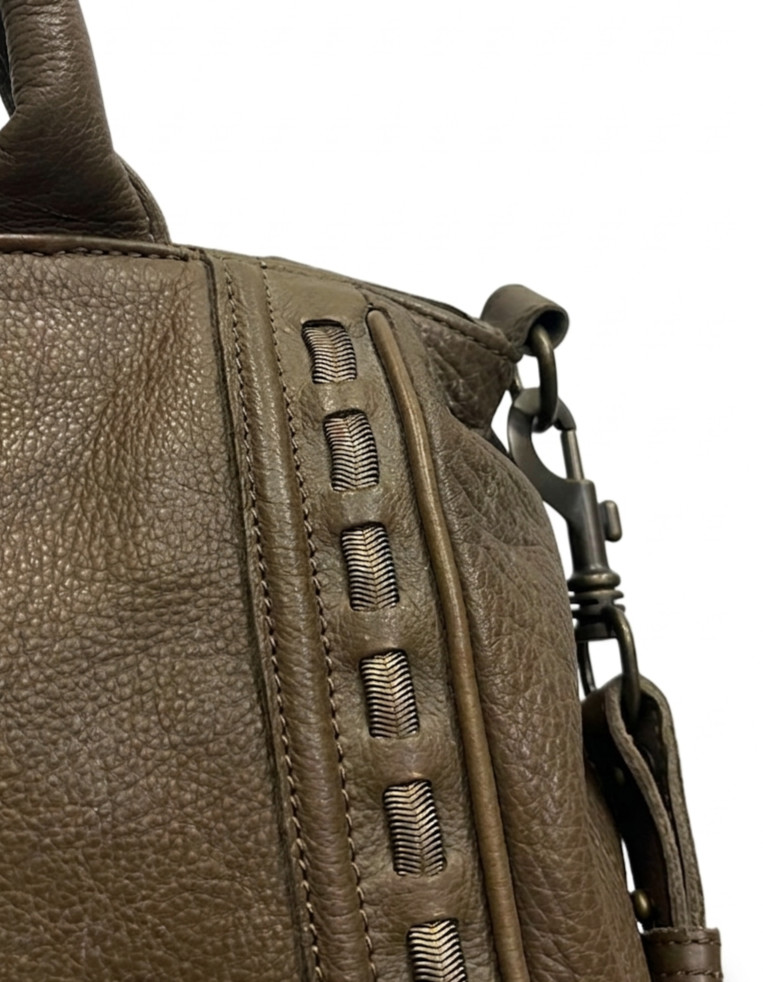 Liebeskind Berlin Taupe Olive Pebbled Leather Satchel Whipstitch Crossbody Bag