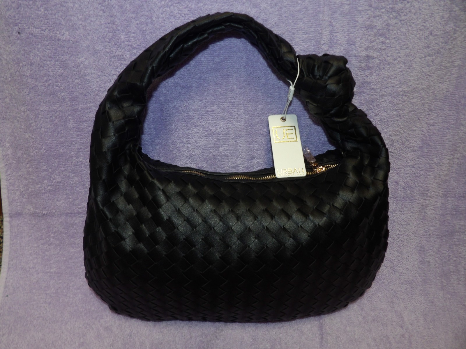 Urban Expressions Vanessa Black Woven Hobo Bag Purse Vegan Leather NEW WITH TAGS