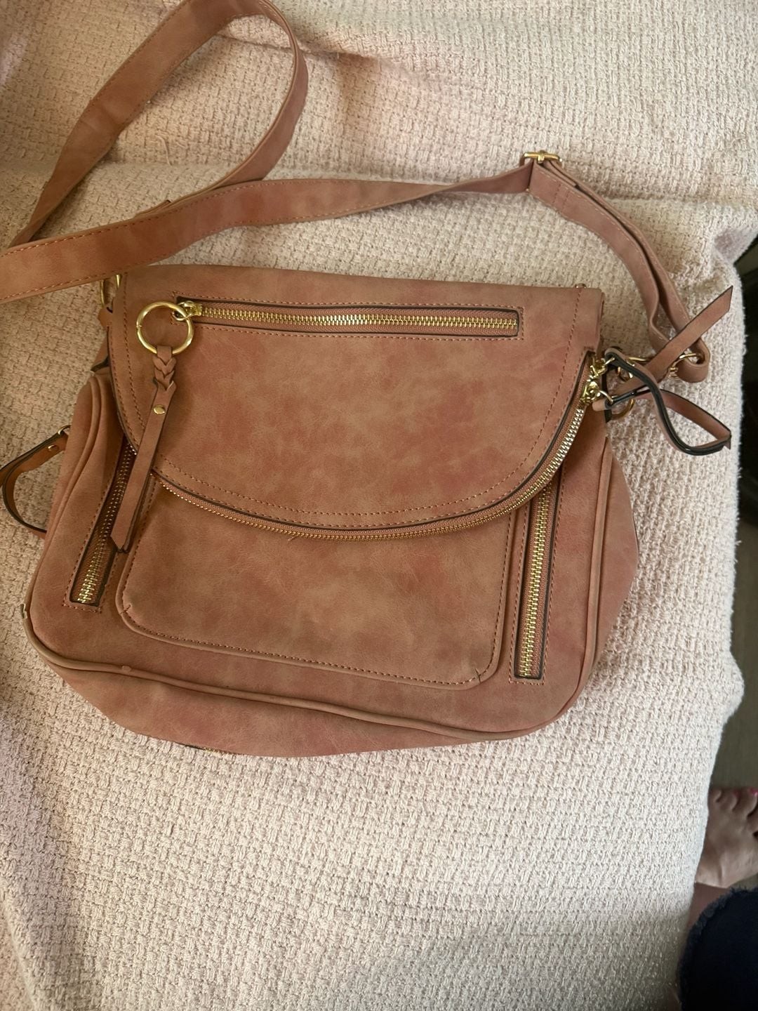 Multi-Zip Convertible Crossbody Messenger Bag in Clay