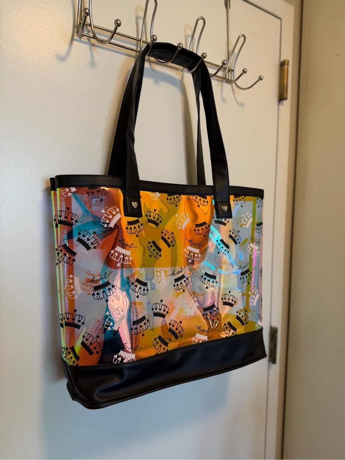 Juicy Couture Crown Logo Iridescent Colorful Beach Bag Tote NWT VIRAL Y2K Goth