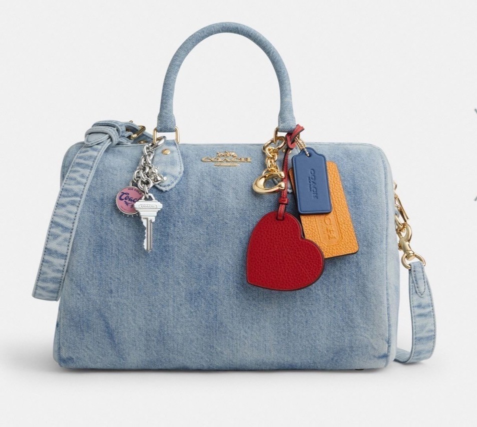 Coach CDY75 Rowan Large Satchel Bag In Loved Denim With Charms Light Indigo NWT
