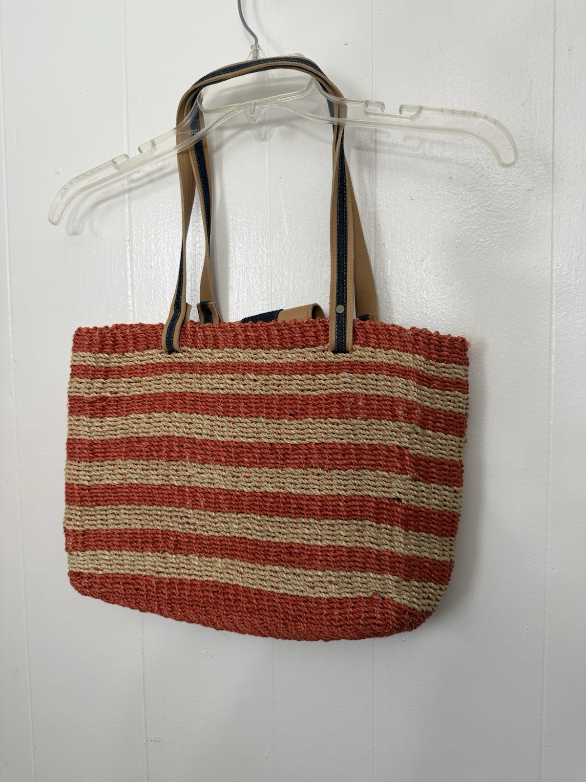 American Flag Straw Tote Bag Coastal Patriotic Beach Summer Boho USA
