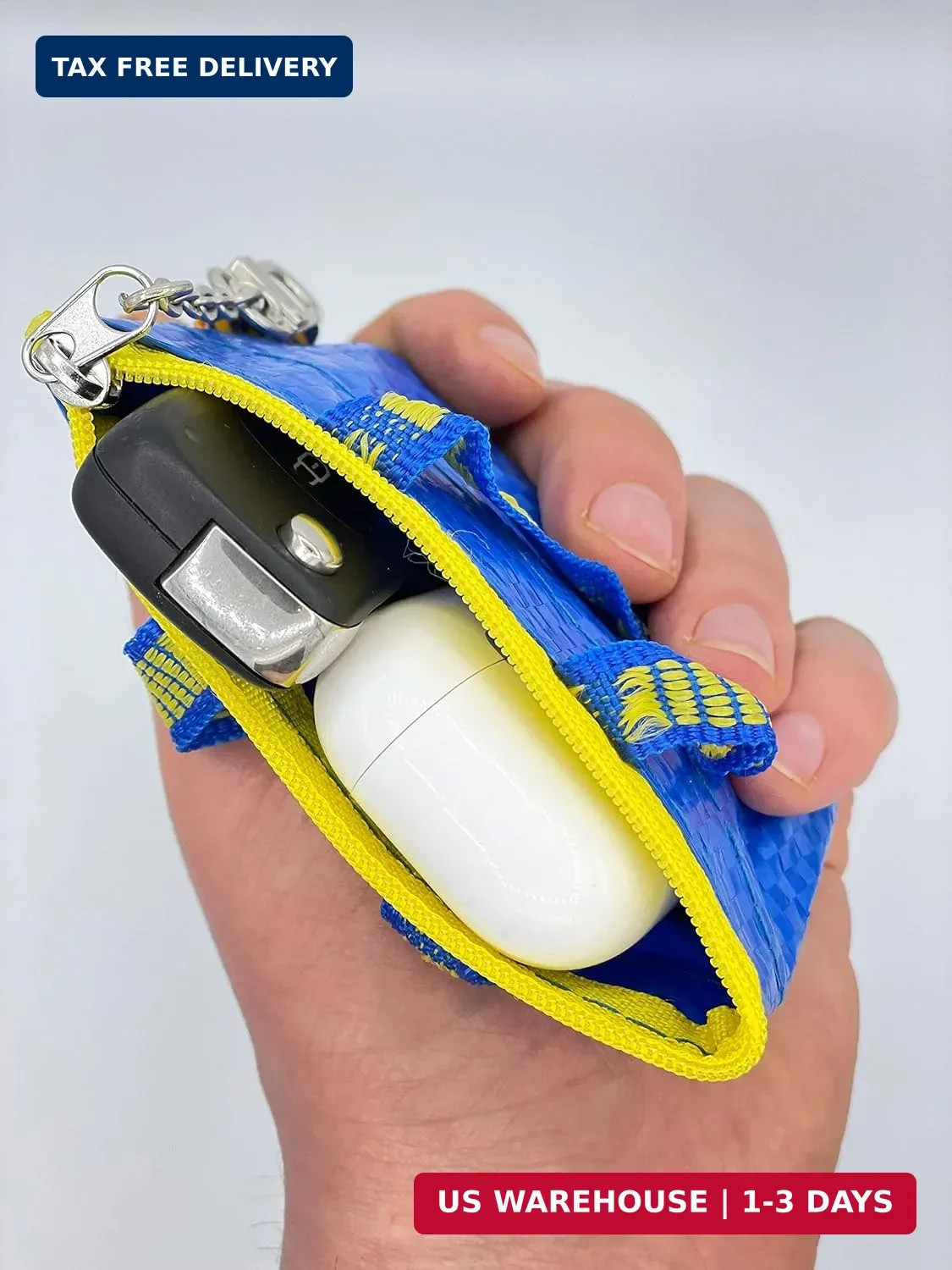 Ikea KNOLIG Mini Blue Bag Coin Purse with Key Chain, 104.782.42, FRAKTA Style, Z
