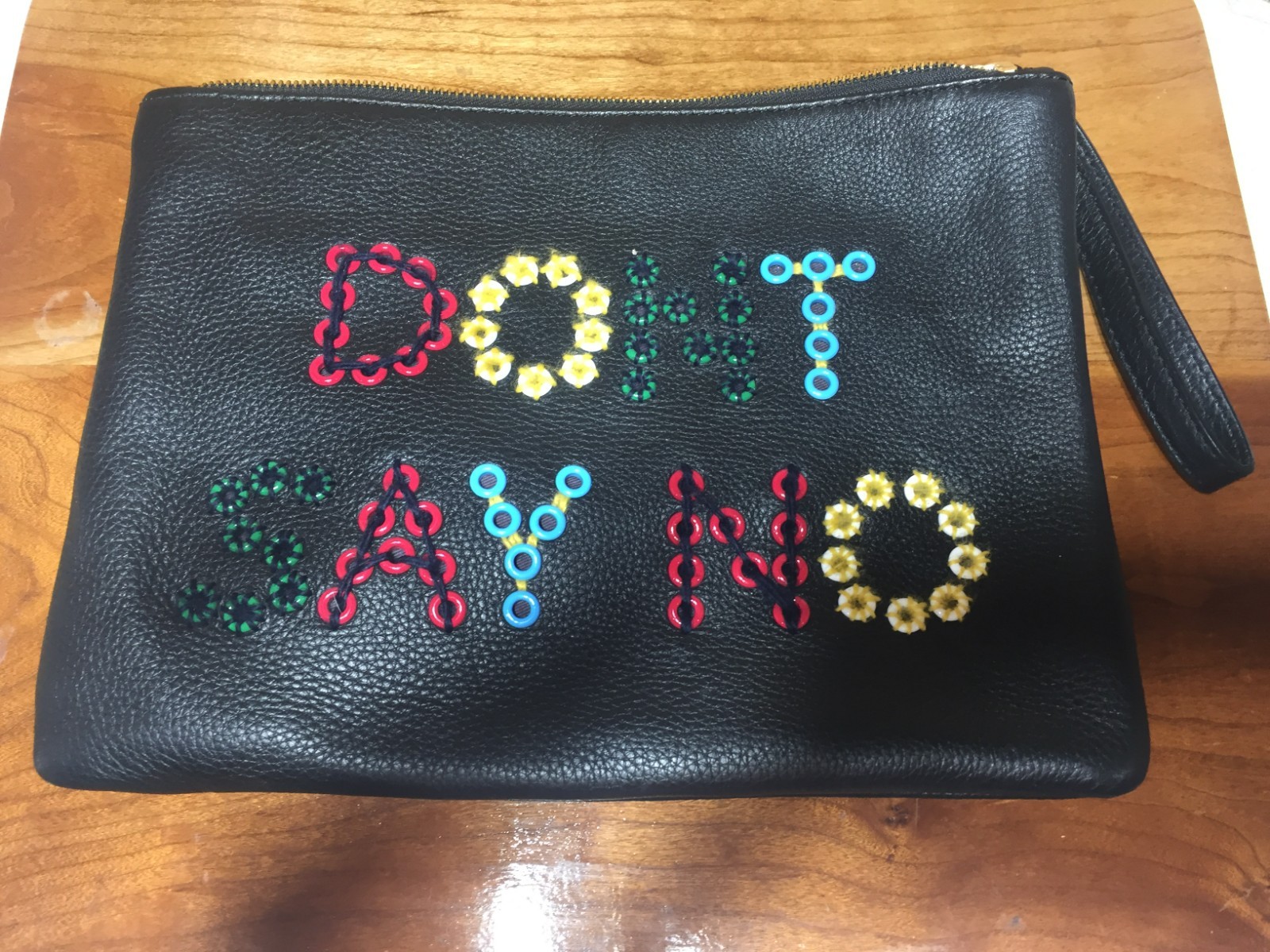 Sam Edelman Don’t Say No Black Beaded Clutch Floral Style Beadwork Zip Top