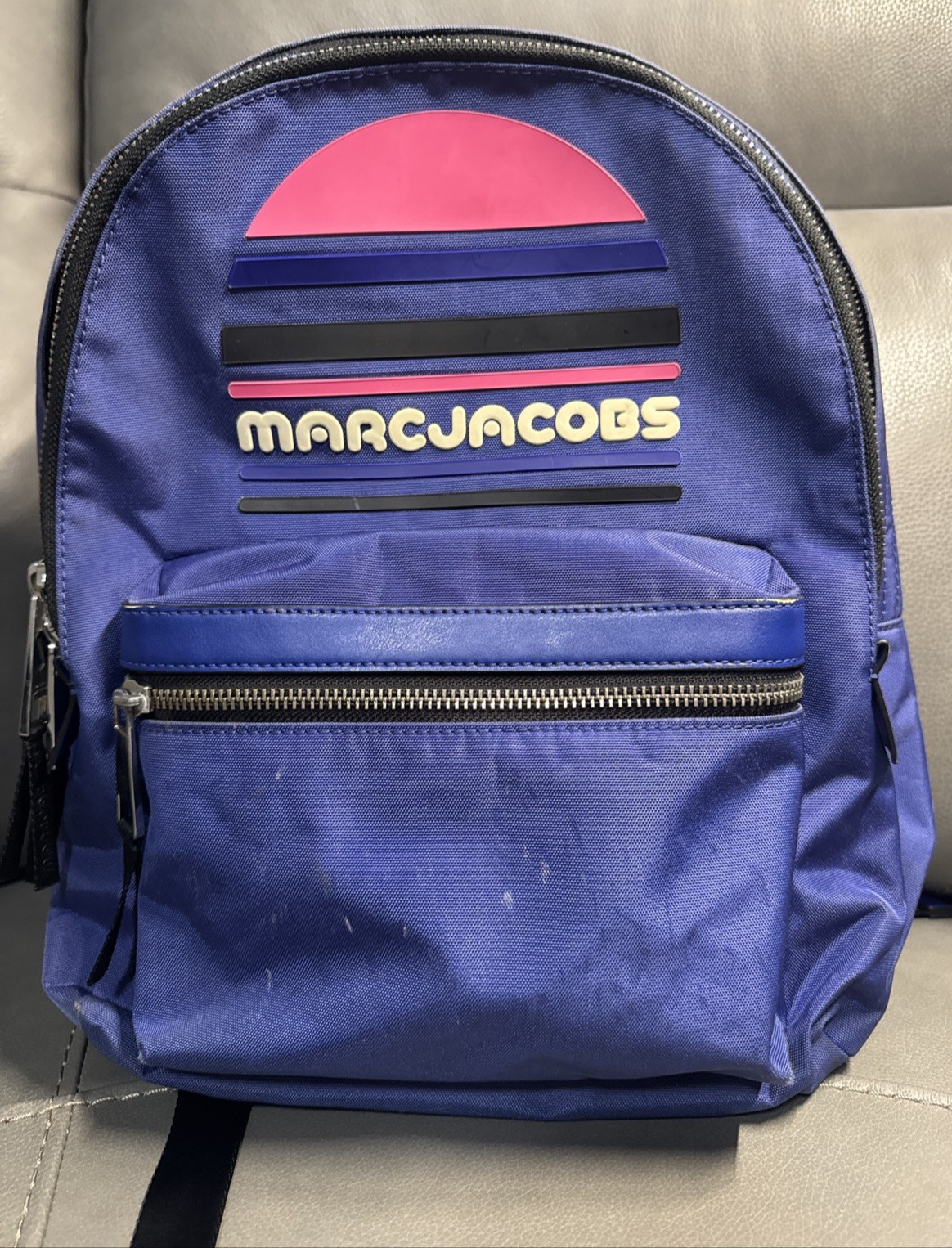 Marc Jacobs Trek Sports Logo Backpack Royal Blue/Pink Nylon Book Bag Women’s