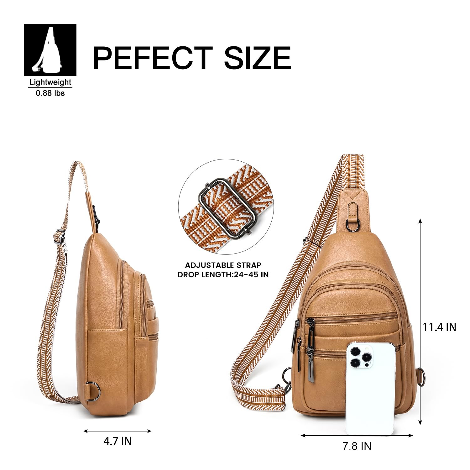Sling Bag for Women Cross Body Purse Fanny Pack Sling Backpack Vegan Tan