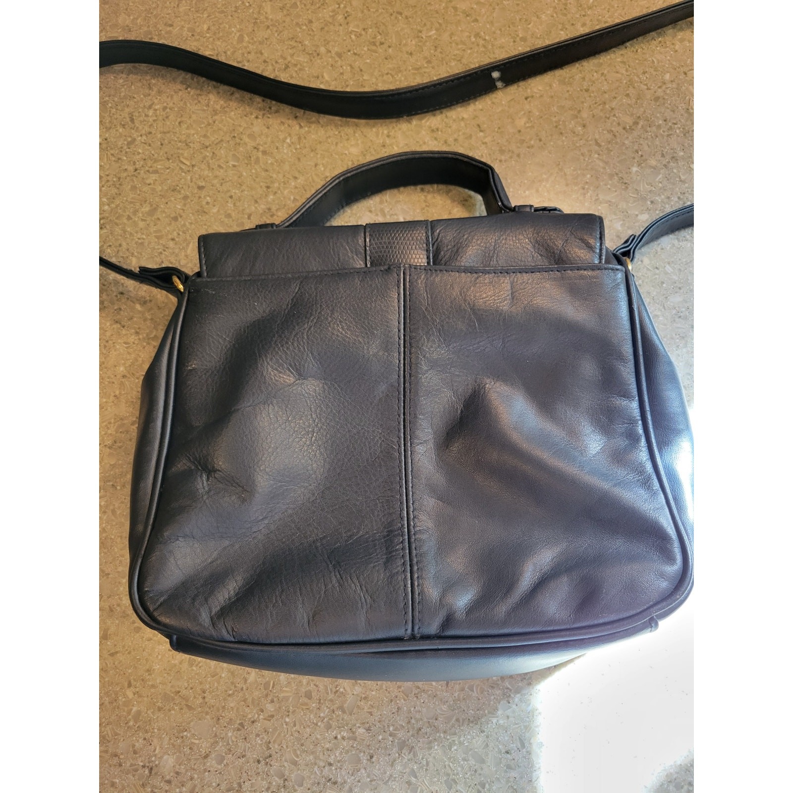 Kathy Lee Collection Black Leather Purse Handbag Crossbody 9×10 adjustable strap