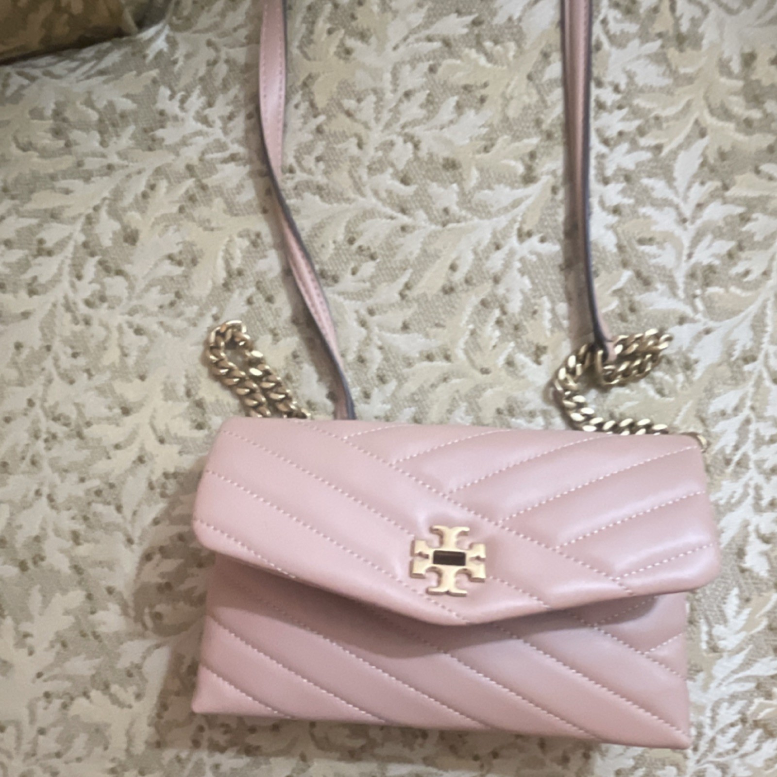 Tory Burch Pink Chevron Quilted Kira crossbody purse