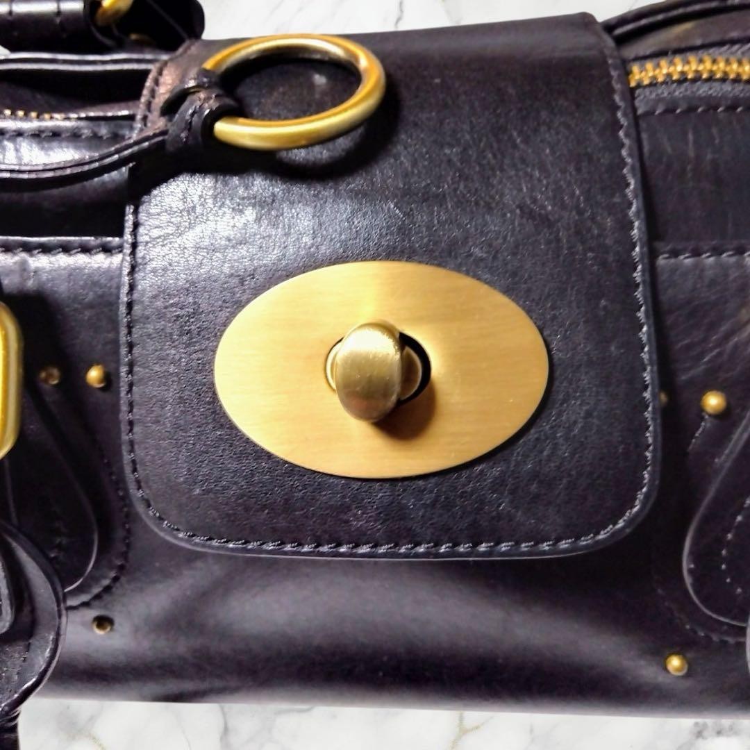 Studded Handbag Shoulder Bag Purse Leather in Black Gold Hardware USED Good Cond