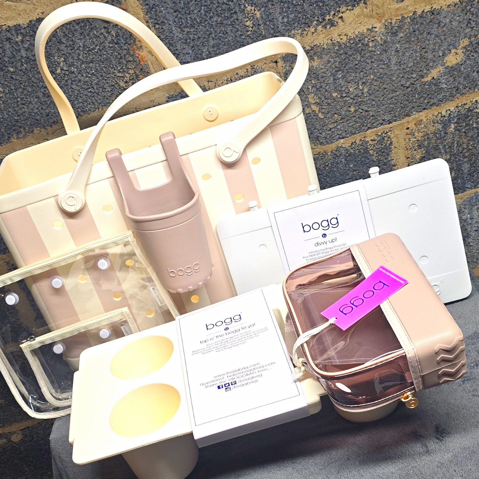 Bogg Bag 18x10x14 6pc Set in Coconut Milk w/ Divider, Holders, Boggs n Ends
