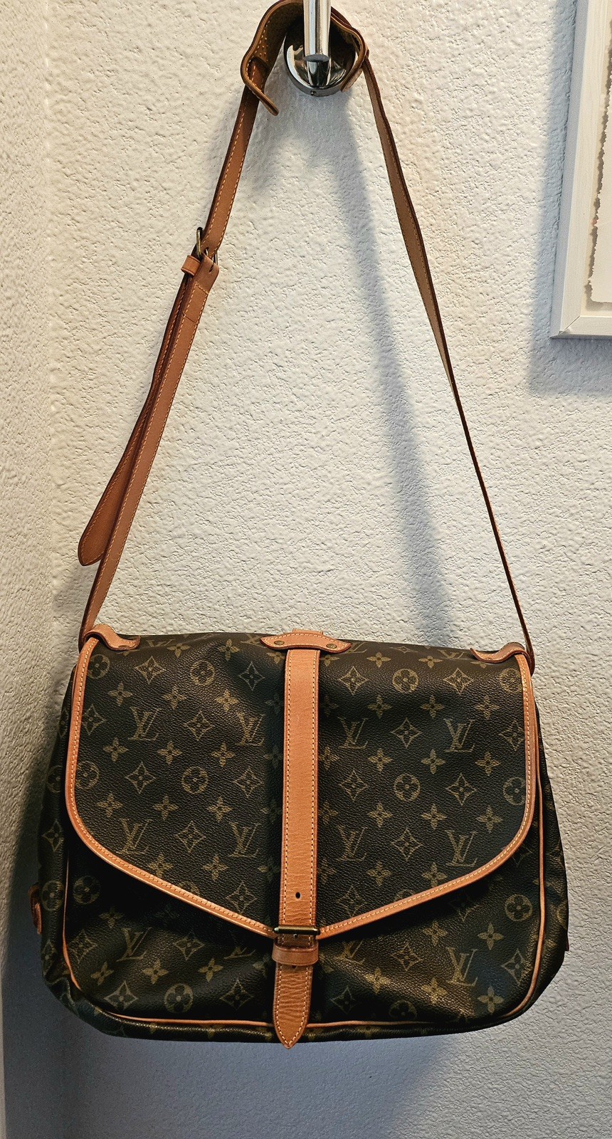 Louis Vuitton Saumur 35 Monogram Large Shoulder Crossbody Hand Bag Vintage Auth