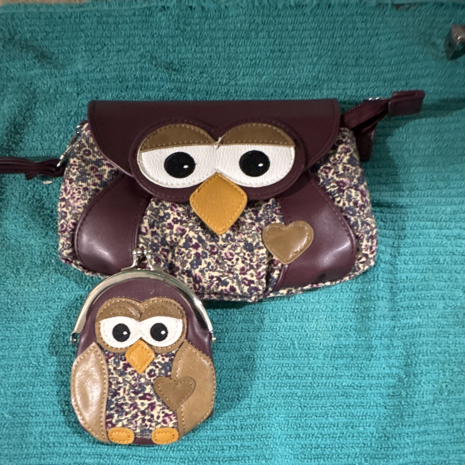 Owl Floral Wristlet Clutch w/ Wrist Strap & Coin Purse, Purple Beige
