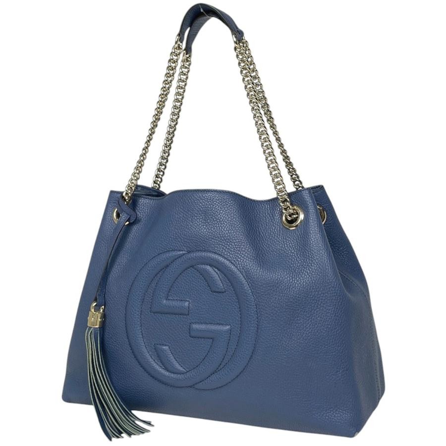 Gucci Interlocking G Leather Blue Shoulder Bag 536196 #BS4068