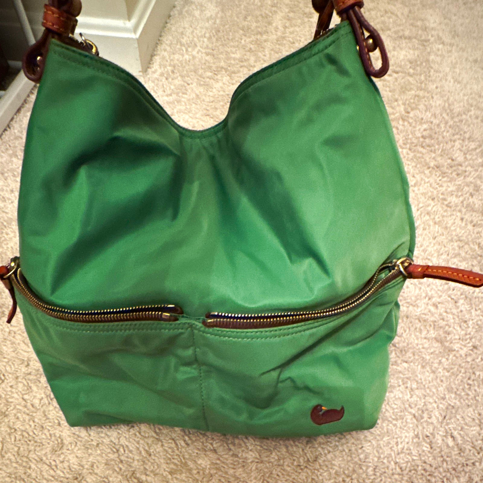 Dooney & Bourke Kelley Green Shoulder Bag Zip Gold Hardware Pink Lining