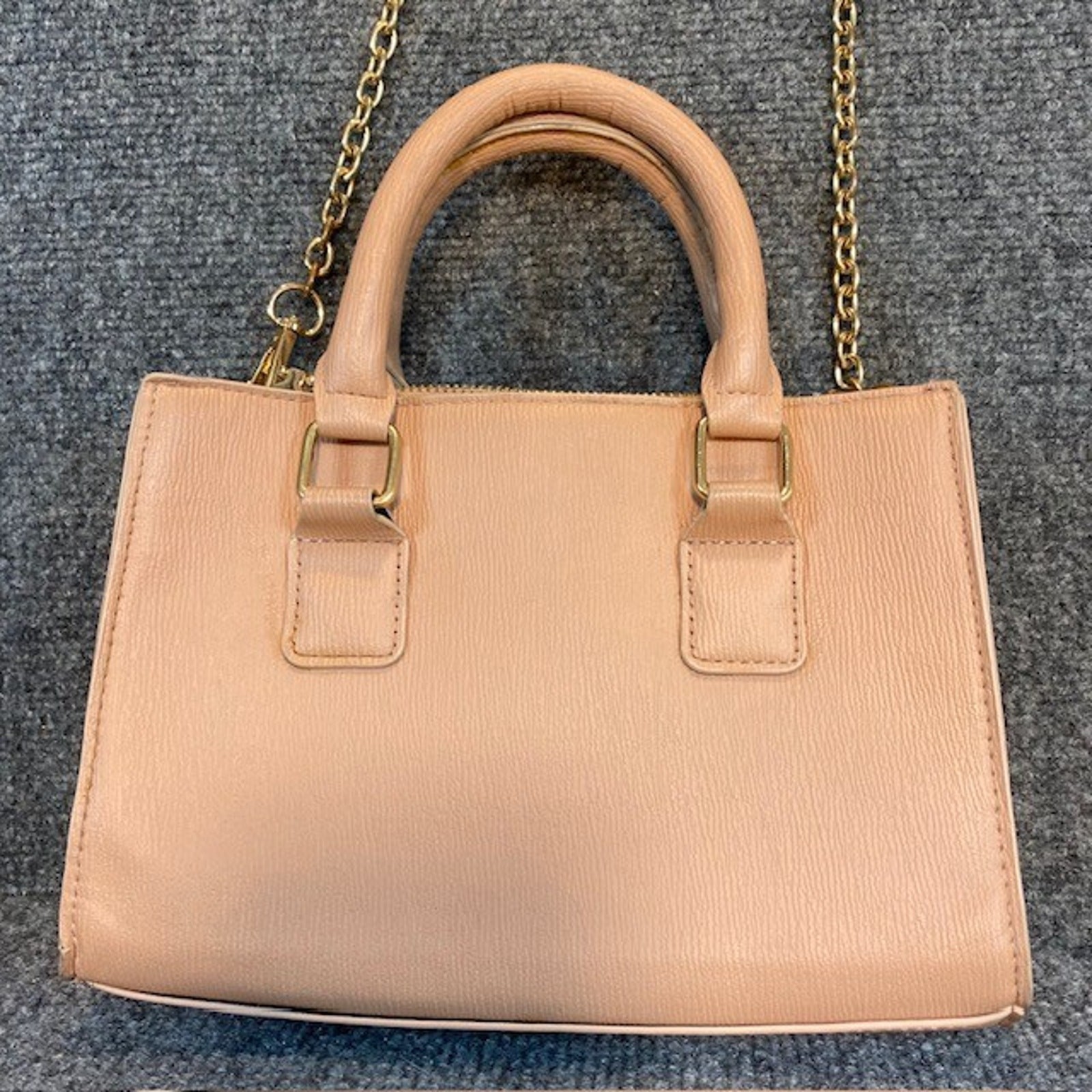 Bebe Sarah Vegan Leather Mini Satchel Pink Gold Double Handle Chain Crossbody