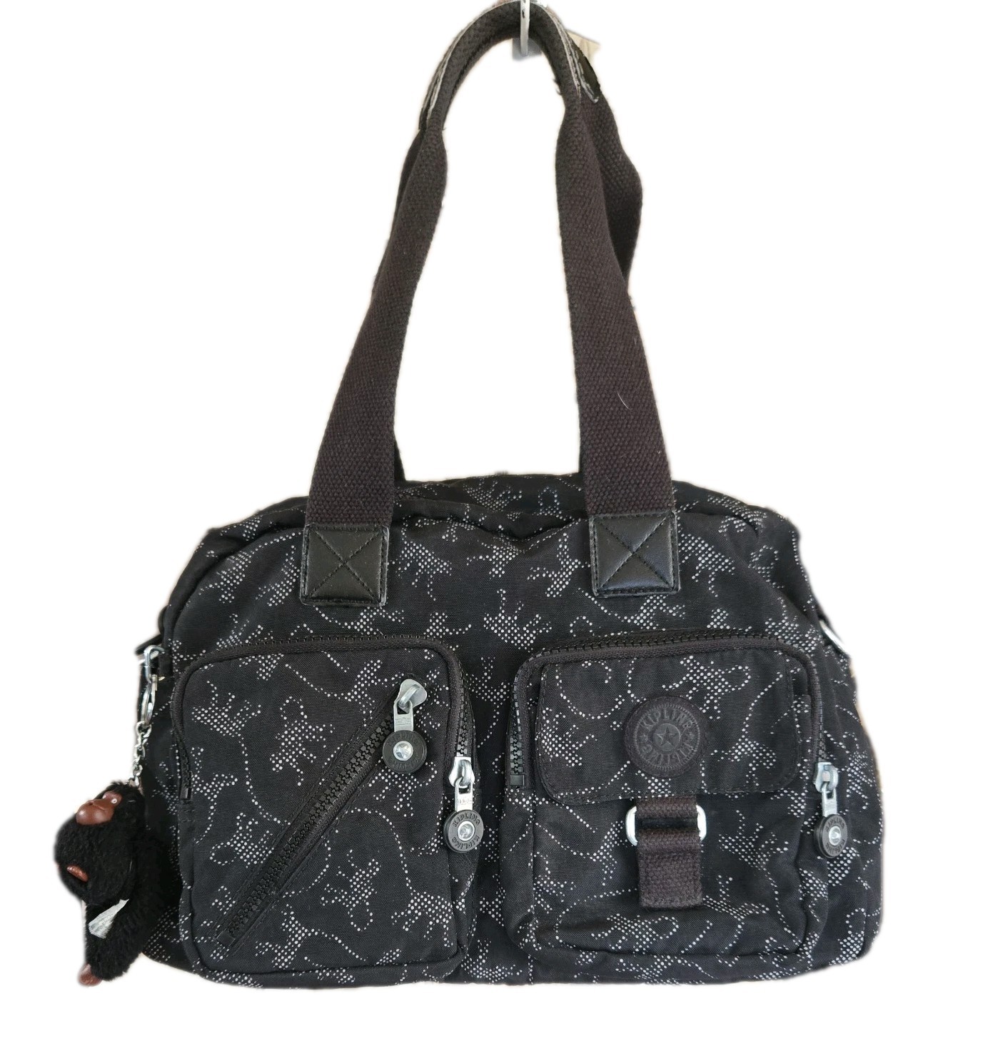 Kipling Defea Nylon Medium Bag Monkey Key Chain Novelty Monkey Print Black