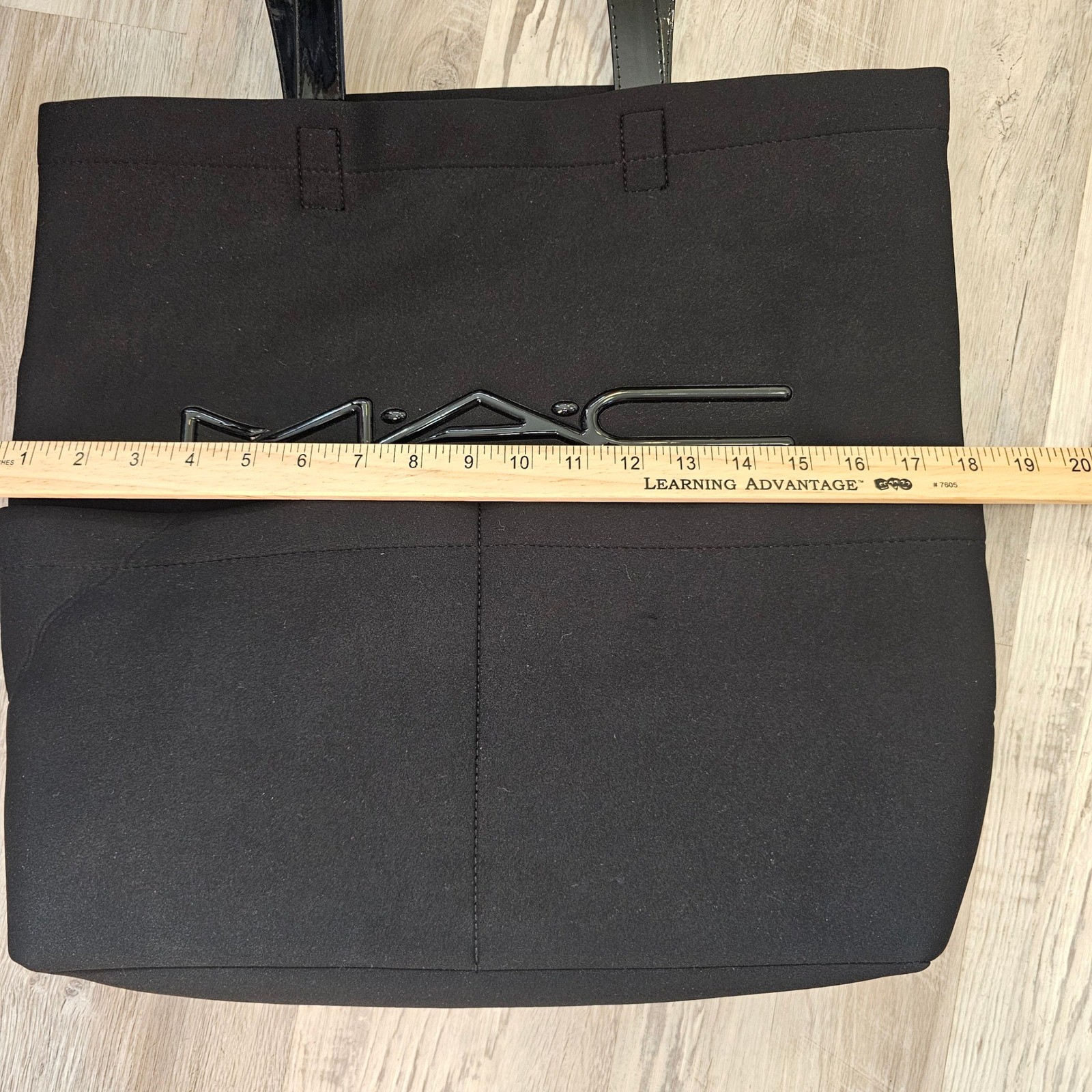 MAC Cosmetics Black Canvas Tote Bag Patent Handles Raised Logo Makeup Artist Bag